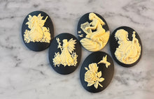 Load image into Gallery viewer, Set of 5 Whimsical Cameos Fairies Music Roses DIY