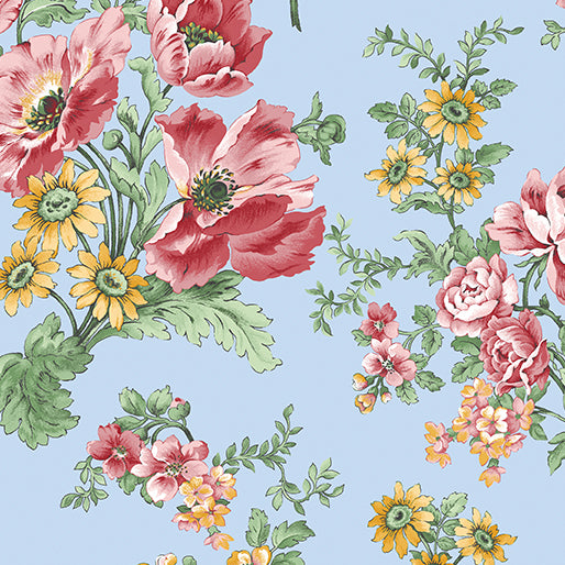 French Romance Sky Fabric by Jan Shore Floral