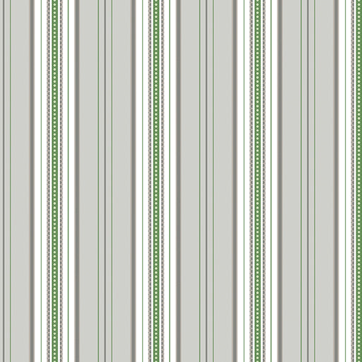 French Romance Simone Stripe Green/Grey Fabric by Jan Shore