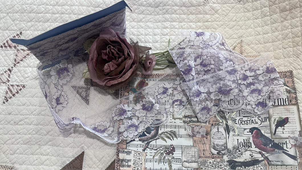 Beautiful Vintage Lilac and Lavender Floral Print Lace