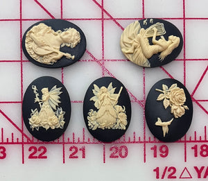 Set of 5 Whimsical Cameos Fairies Music Roses DIY