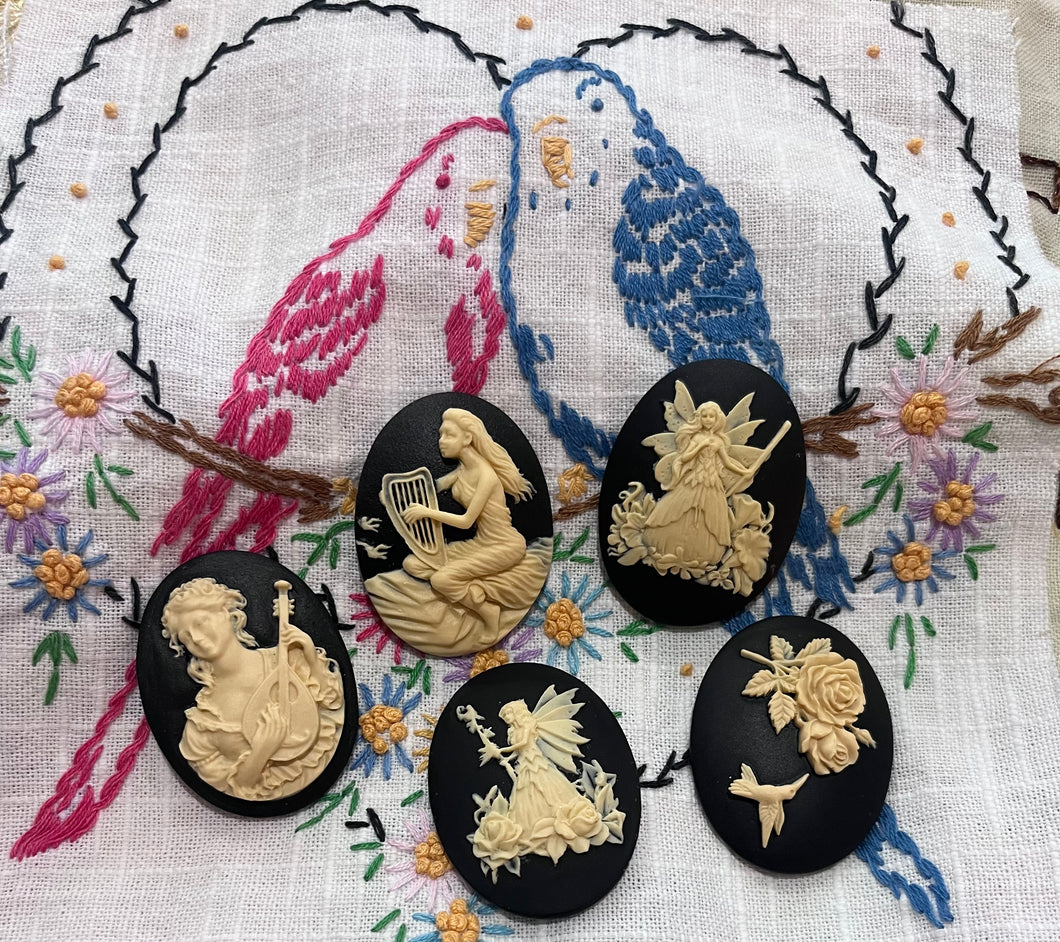 Set of 5 Whimsical Cameos Fairies Music Roses DIY