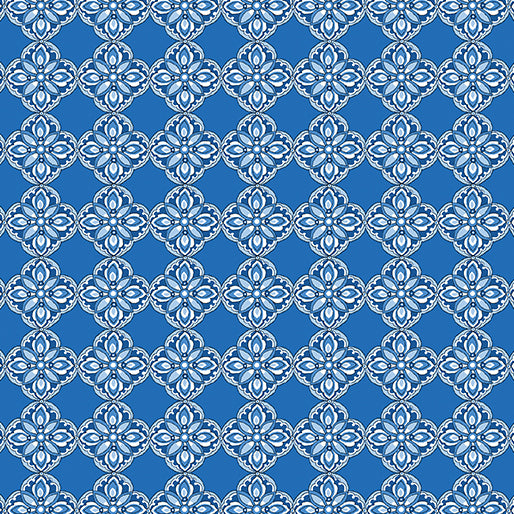 Bluesette Diamond Medallion Ocean Blue ~ Fabric By The Yard / Half Yard/ Fat Quarter