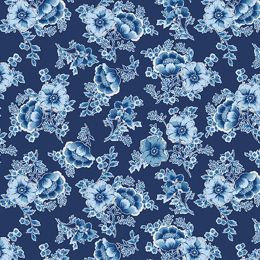 Bluesette Flower Dark Blue ~ Fabric By The Yard / Half Yard/ Fat Quarter