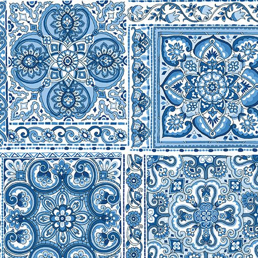 Bluesette Tiles Blue / White ~ Fabric By The Yard / Half Yard/ Fat Quarter