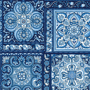 Bluesette Tiles Dark Blue ~ Fabric By The Yard / Half Yard/ Fat Quarter