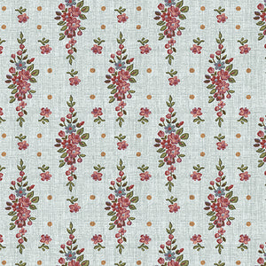 English Autumn Floral Stripe Light Turquoise  ~ Fabric By The Yard / Half Yard/ Fat Quarter