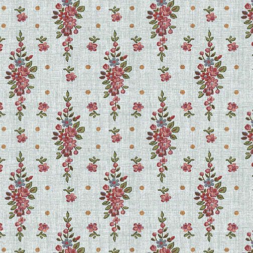 English Autumn Floral Stripe Light Turquoise  ~ Fabric By The Yard / Half Yard/ Fat Quarter