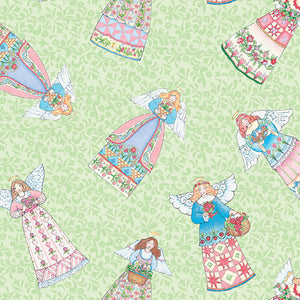 Garden Angels Toss Green ~ Fabric By The Yard / Half Yard/ Fat Quarter