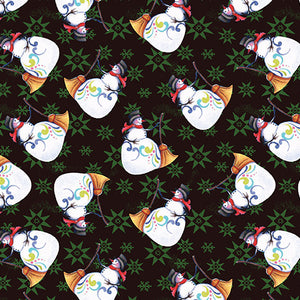 Merry & Bright Snowman Black ~ Fabric By The Yard / Half Yard/ Fat Quarter