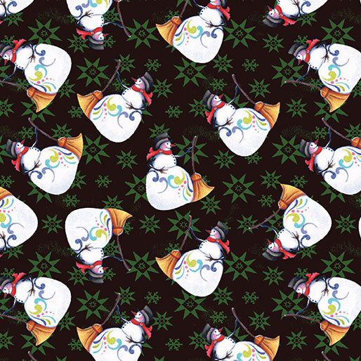 Merry & Bright Snowman Black ~ Fabric By The Yard / Half Yard/ Fat