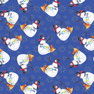 Merry & Bright Snowman Blue ~ Fabric By The Yard / Half Yard/ Fat Quarter