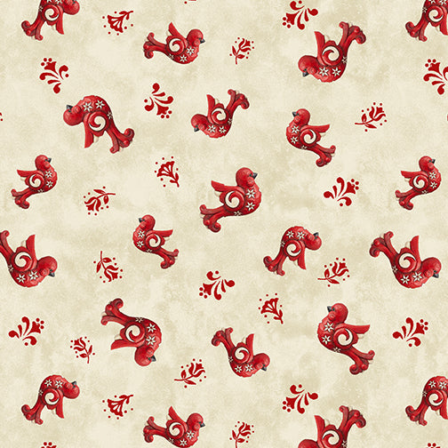 Nordic Noel Birds Butter  ~ Fabric By The Yard / Half Yard/ Fat Quarter