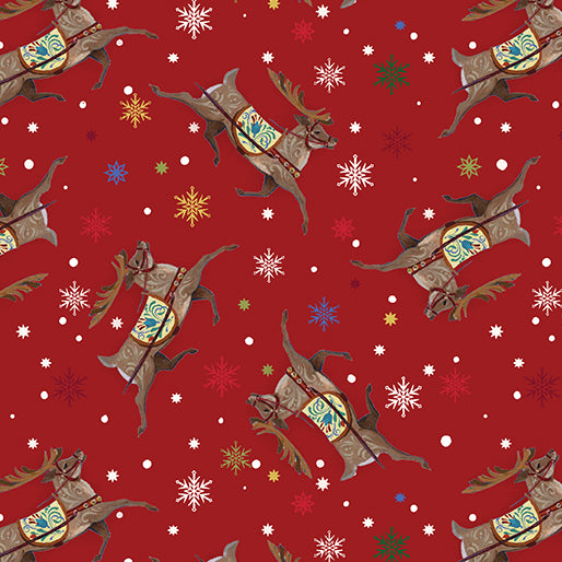 Merry & Bright Reindeer Toss Red ~ Fabric By The Yard / Half Yard/ Fat Quarter