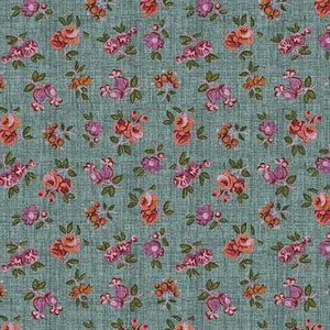 English Autumn Tossed Tiny Floral Teal ~ Fabric By The Yard / Half Yard/ Fat Quarter