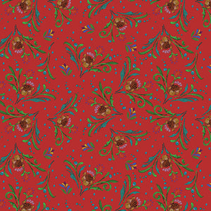 Merry & Bright Folk Scroll Red ~ Fabric By The Yard / Half Yard/ Fat Quarter