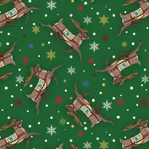 Merry & Bright Reindeer Toss Green ~ Fabric By The Yard / Half Yard/ Fat Quarter